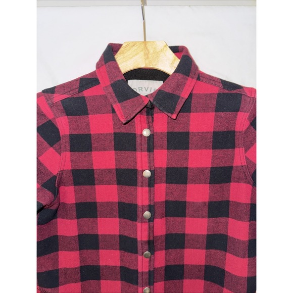 Orvis Jackets & Blazers - Wms Orvis S Fleece-Lined Flannel Plaid Shacket Shirt Jacket Red/Black Snap Up